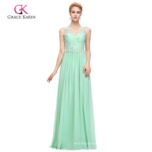 Grace Karin Sleeveless V-Neck Backless Chiffon Aquamarine Prom Dress GK000091-1